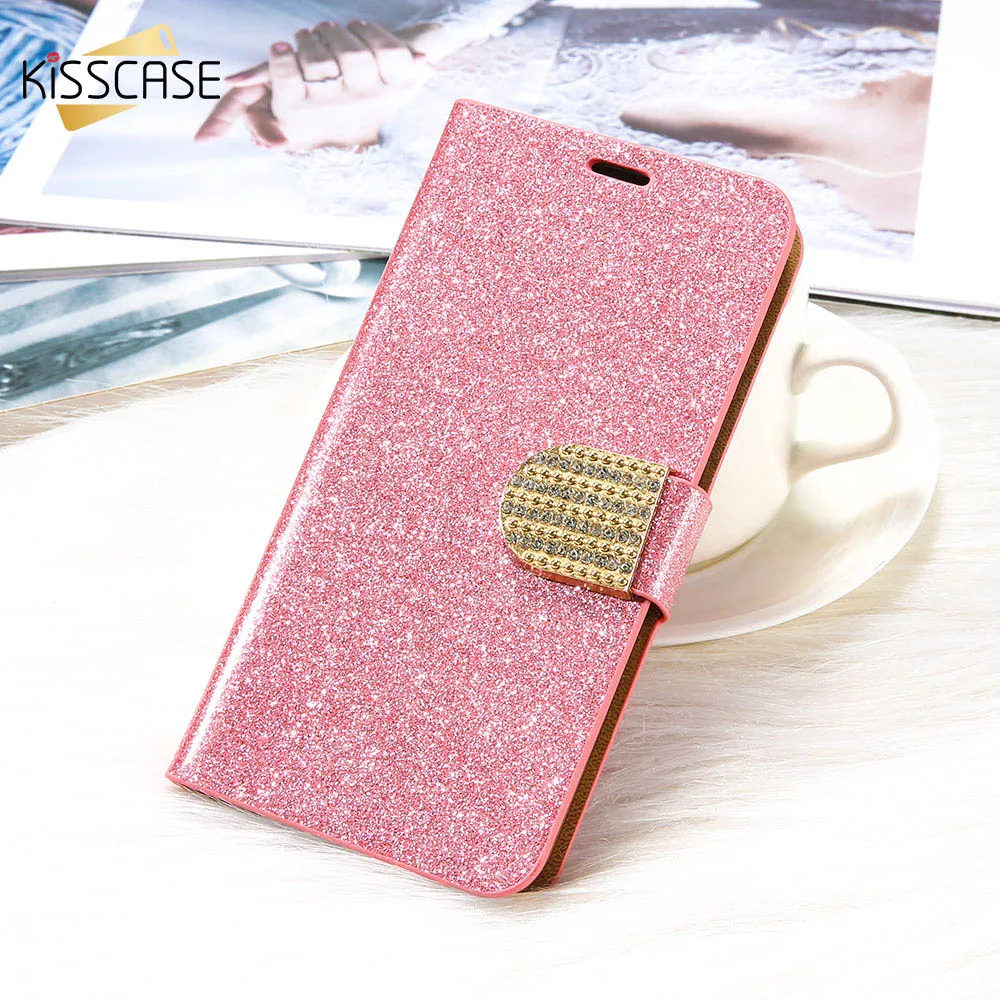 KISSCASE блестящие Роскошные чехол для iPhone X 6 7 8 плюс кожа алмаз Флип Бумажник Чехол