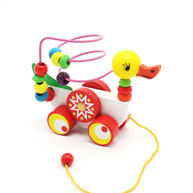 

Baby Mini Around Beads Educational Game Toys Wooden Kids Toys Duckling Trailer Duck Beads Toy For Children Gift