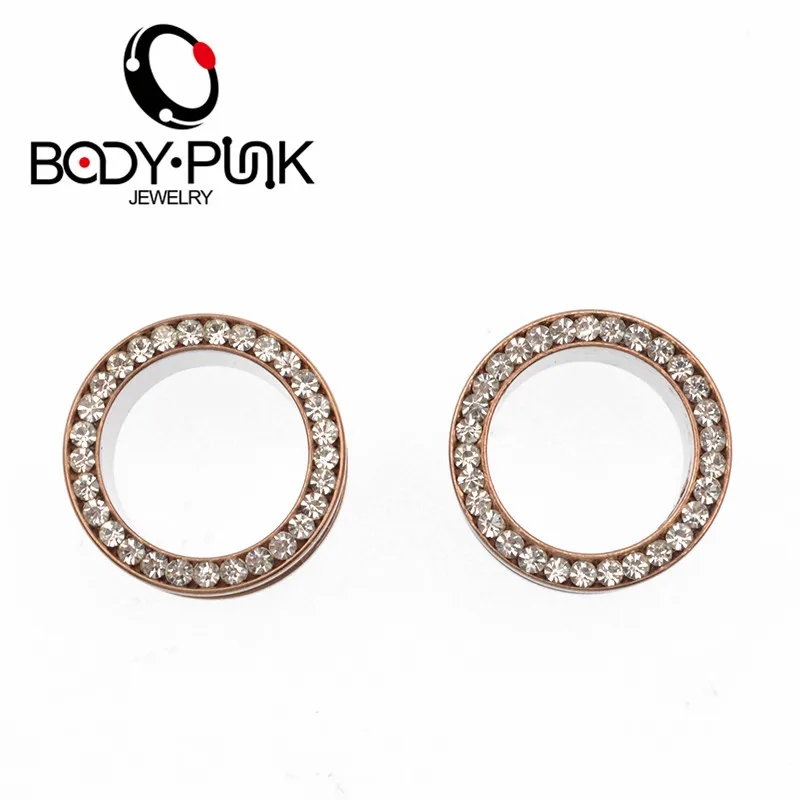 

BODY PUNK Clear Crystal Tunnel Earring Ear Gauge Fake Plugs Hollow Expander Stainless Steel Body Piercing Jewelry 6-25mm PLG 043