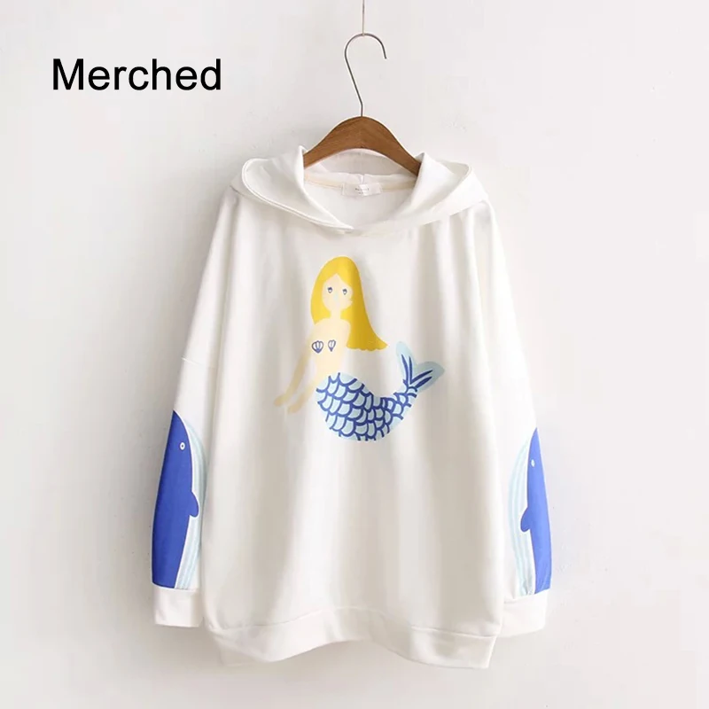 Merched Русалка мультфильм милый Принт Для женщин Толстовки Осенняя уличная одежда
