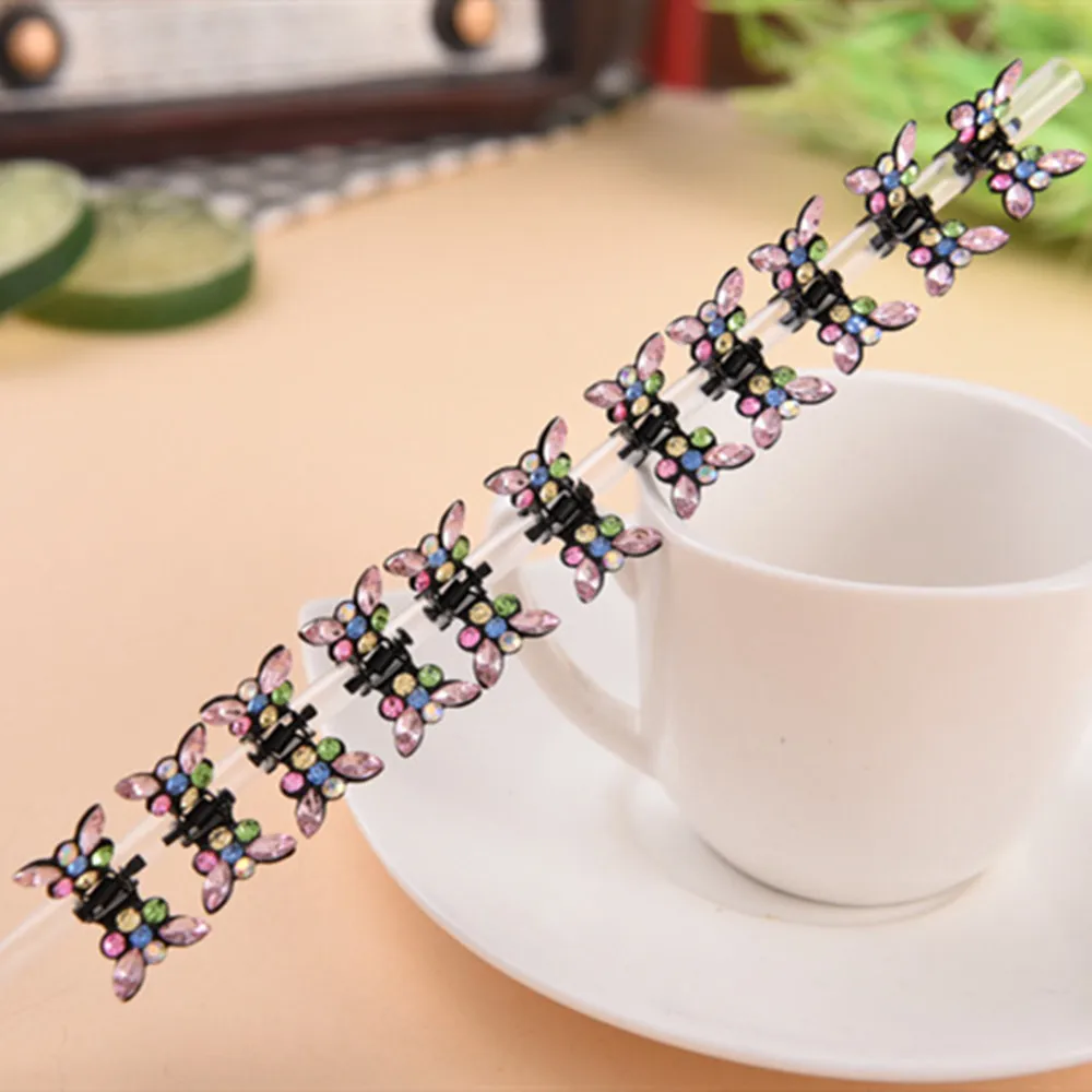multicolor 12 шт./лот, милые маленькие когти для волос с бабочкой, детские прекрасные заколки для волос стразы, повязки на голову, детские модные аксессуары для волос - Цвет: multicolor