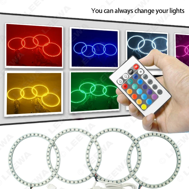 LEEWA 4X120 мм Автомобильный RGB 5050SMD светодиодный фонарик ангельские глазки гало