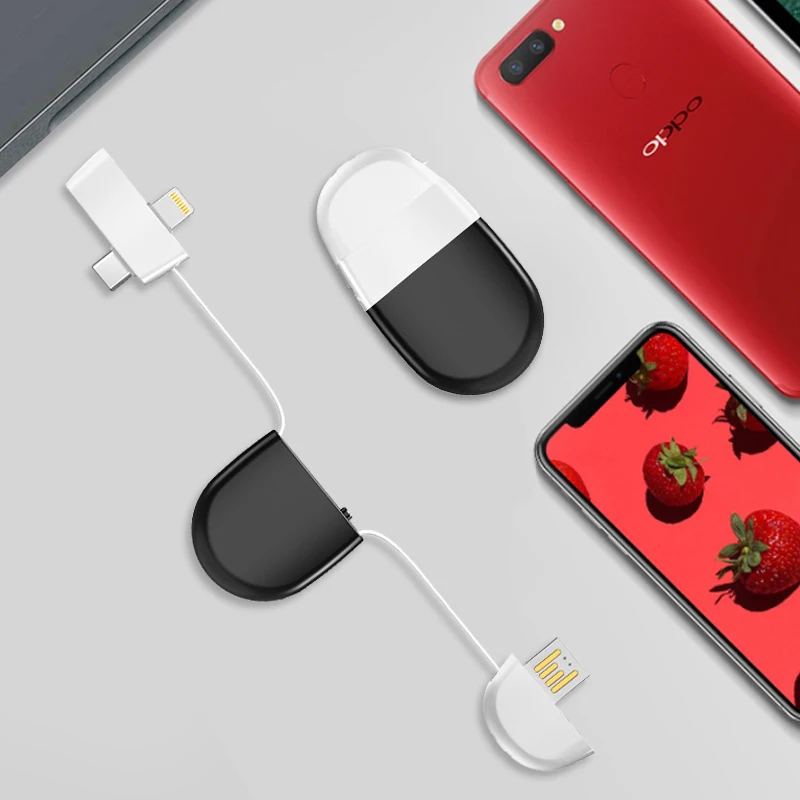 3 в 1 Мини удлинитель Кабель type c двухсторонний Usb быстрая зарядка микро строка