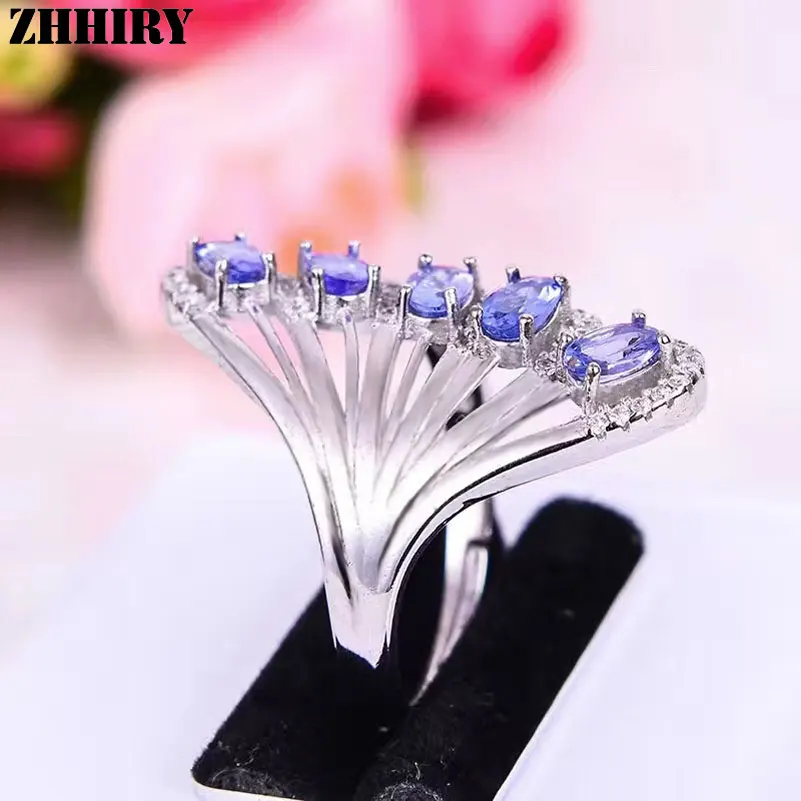 ZHHIRY Genuine Natural Blue Tanzanite 925 Sterling Silver Ring For Women Gemstone Rings Real Precious Fine Jewelry | Украшения и