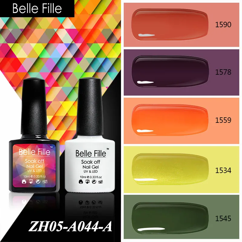 Belle FILLE 10 мл оранжевый зеленый фиолетовый желтый УФ гель Лаки для ногтей soak off