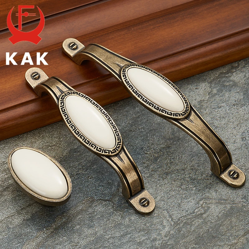 KAK 5 шт. антикварные бронзовые белые керамические ручки для шкафа ящика из