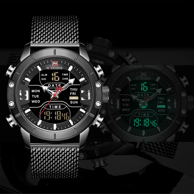 Новые мужские часы NAVIFORCE модные спортивные кварцевые с ремешком из нержавеющей