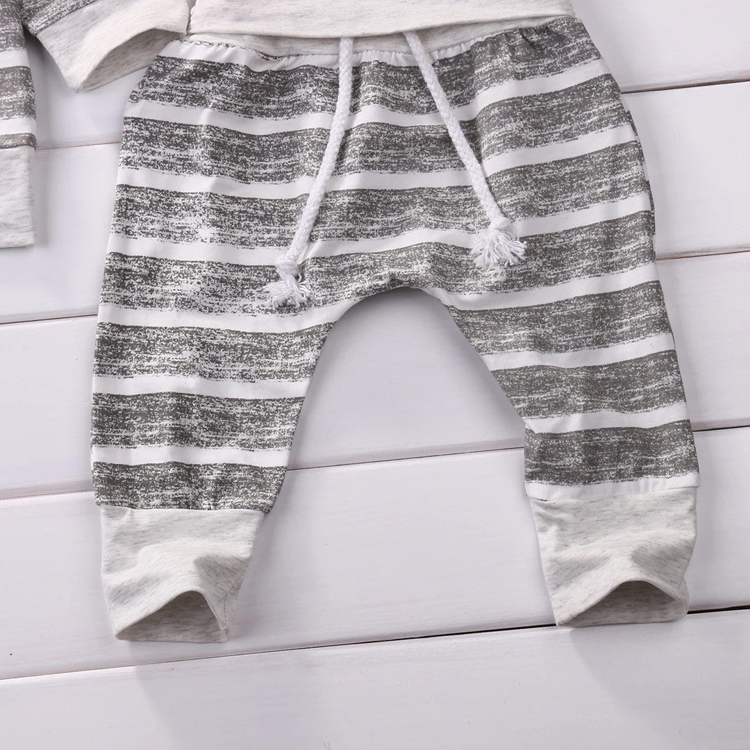 Casual Striped Baby Clothes Set Newborn Infant Bebes Boys Girls Long Sleeve T-shirt TOPS + Pant+Hat Outfit Bebek Giyim Tracksuit | Детская