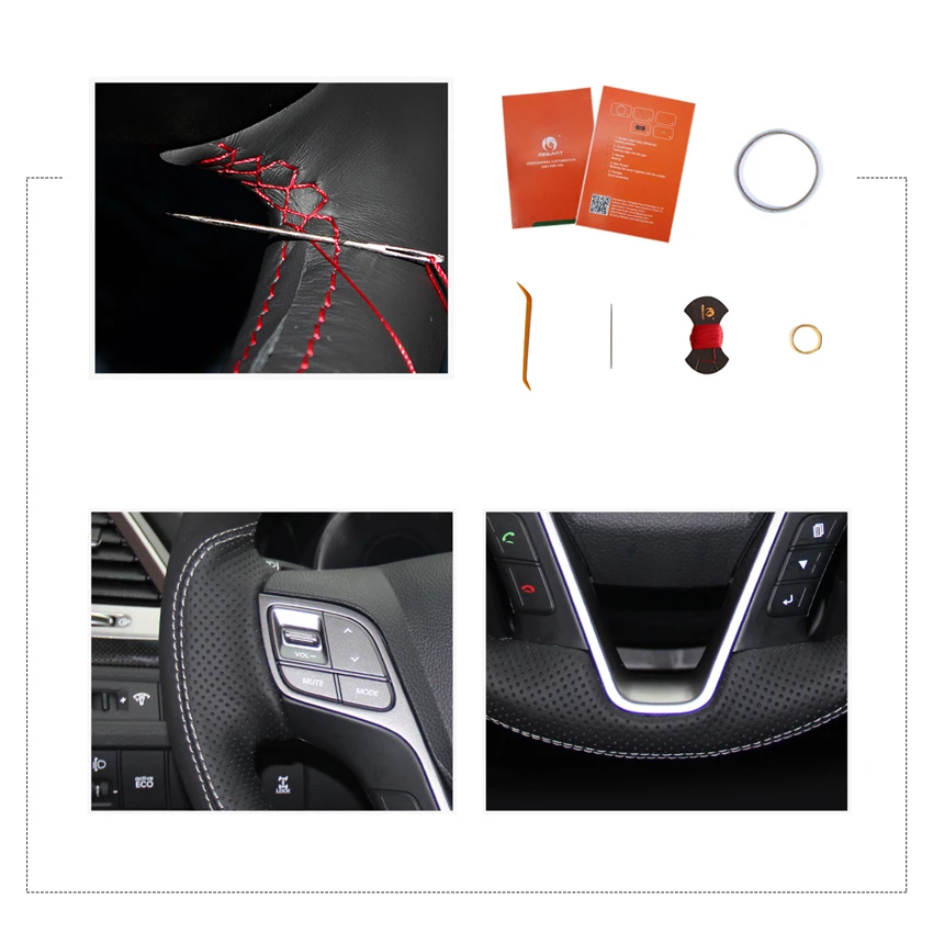 

MEWANT Black Genuine Leather Black Suede Car Steering Wheel Cover for Hyundai Santa Fe Grand Santa Fe H350 2012 2013 2014-2019