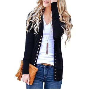 Осенний однотонный тонкий кардиган с треугольным вырезом, пуговицы для кардигана, трикотажный женский топ с длинными рукавами в стиле пэчворк