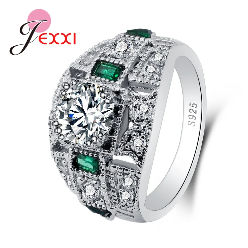 

925 Sterling Silver Engagement Vintage Big Wide Women Man Band Rings High Quality Sparkling Crystals Anel