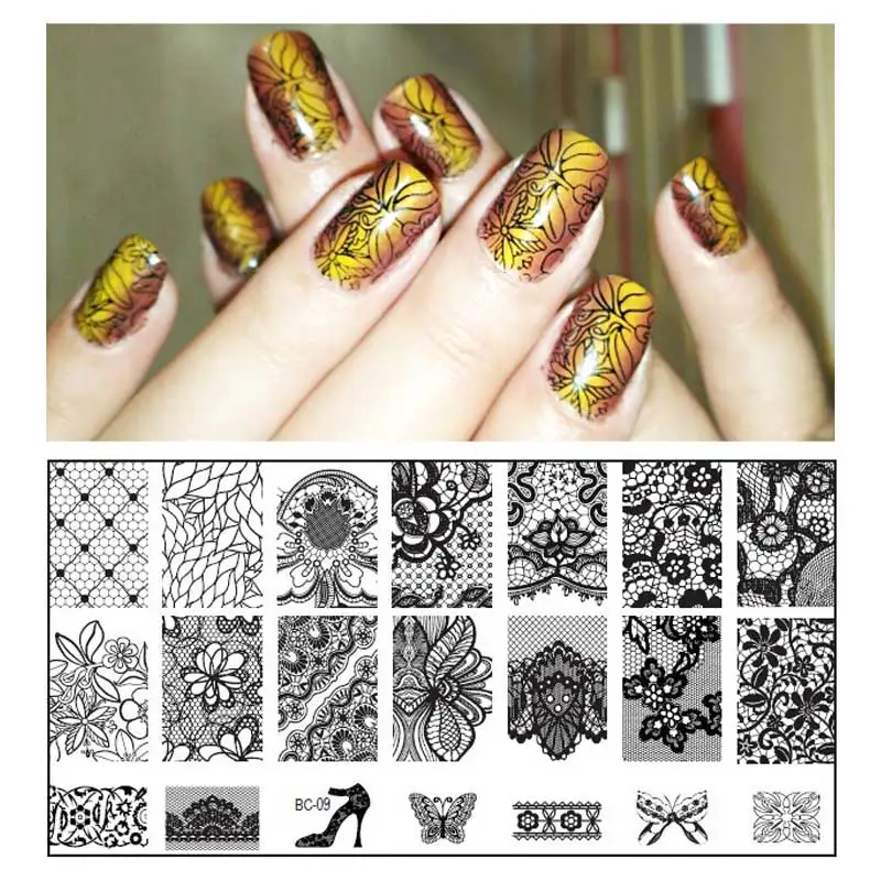 

New Lace Flowers Nail Art Stamp Stamping Image Plate 10pcs/lot 6*12cm Stainless Steel Nail Template Manicure Stencil Tools