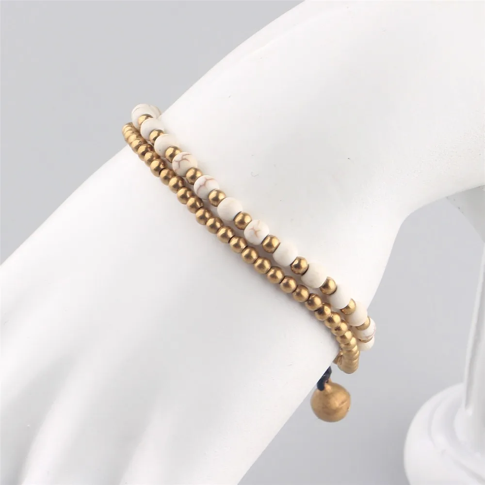 

Ethnic White Stone Beads Chain Handmade Two Layers Bracelet Sting Bracelets For Women Drop ship