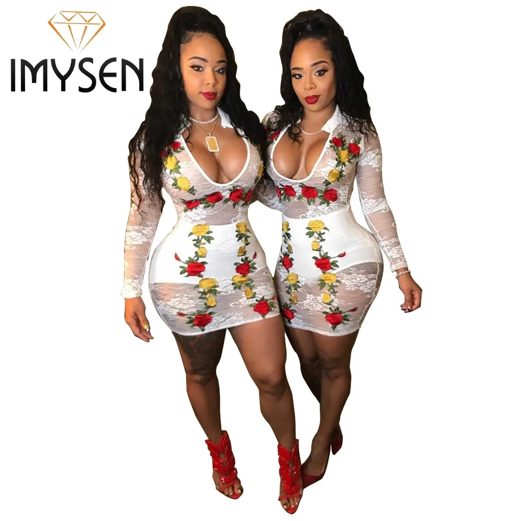 Imysen Новый лето осень платье Вышивка Hollow See Through женское Кружево цветочной