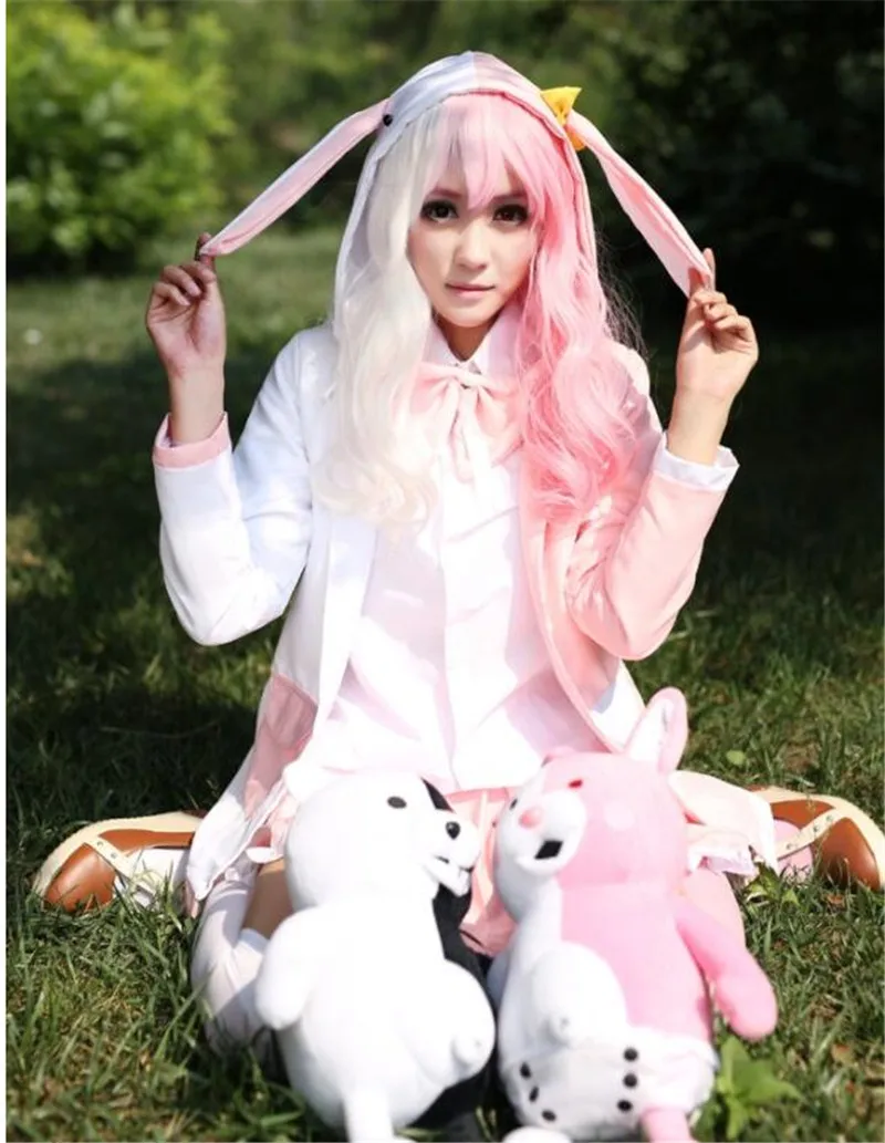 Danganronpa 2 Monomi розовый белый кролик Униформа платье наряд аниме костюмы для косплея A473