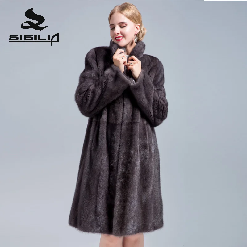 SISILIA 2018 Новое дамское натуральное замшевое меховое пальто Высокое качество