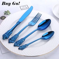 8 24pcs blue plated dinnerware set 1810 stainless steel metal luxury cutlery set dinner fork dining knife tablespoon for 6