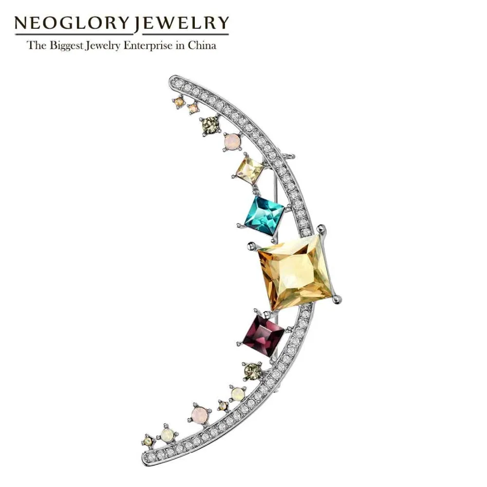 Neoglory Красочные Австрия Кристалл & стразы мода Луна Броши для женщин Элегантная