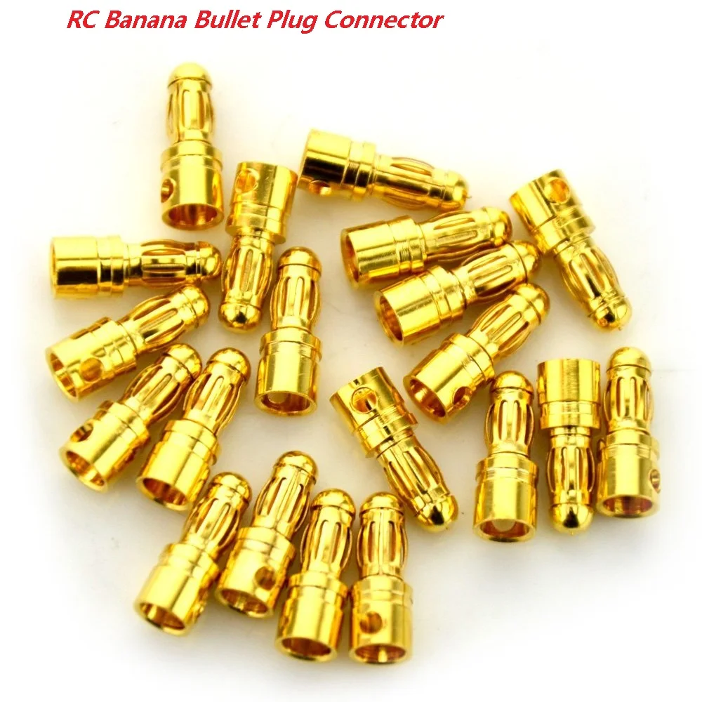 

40pcs/lot 2.0mm 3.0mm 3.5mm 4.0mm 5.5mm 6.0mm 8.0MM Gold Bullet Banana Connector plug for ESC Lipo RC battery Plugs (20 pair)