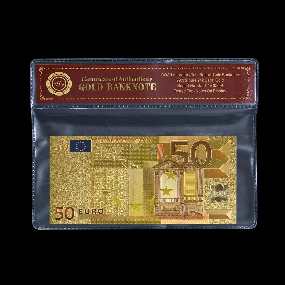 Высококачественные монеты цвет евро 50 металлическая Золотая фольга банкноты