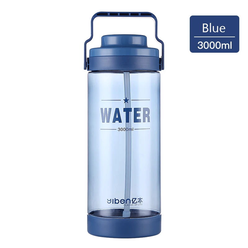 Blue-3000ml 3000 мл бутылка для воды с соломинкой большая емкость пластиковые спортивные бутылки для тренировок кемпинга фитнеса BPA ручка для напитков - Цвет: Blue-3000ml