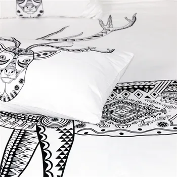 BlessLiving Geometric Abstract Deer Bedding Set Retro Aztec Inspired Moose Elk Duvet Cover Black and White Tribal Bedspreads 4