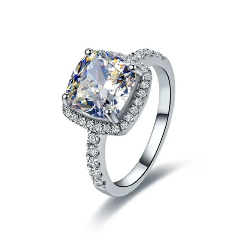 AMORUI девушки кольцо ювелирные изделия квадратный белый обработанный фианит