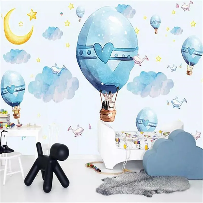 

Cartoon hot air balloon background wall high-grade wall cloth factory wholesale wallpaper mural photo wall