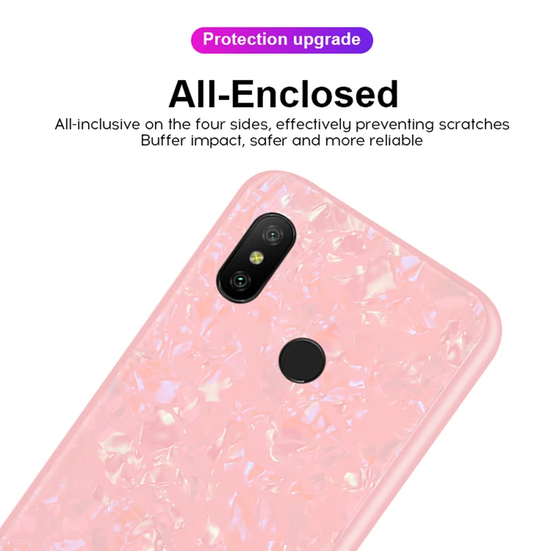 For Xiaomi Redmi 6A Case Luxury Tempered Glass Back Cover Soft Frame Shockproof Phone Skin for Xiomi a6 6 note pro | Мобильные