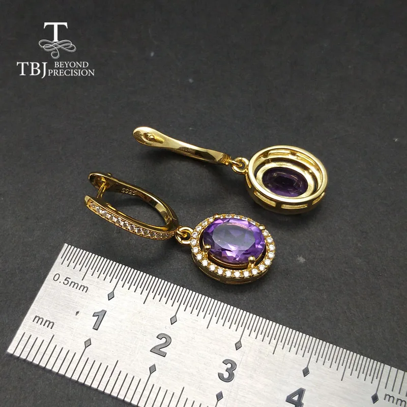 TBJ натуральный Африканский Аметист 3.5ct драгоценный камень застежка серьги