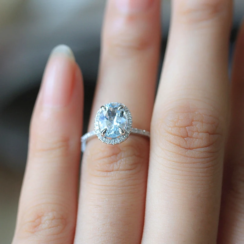 

Dupuy Hot Sale VS 6*8mm Oval Cut Aquamarine Ring 14K Rose Gold Ring Gemstone March Birthstone Ring Anniversary Ring Set F0004AQ