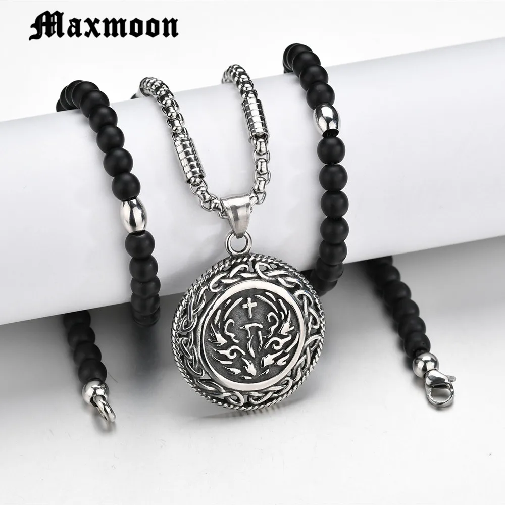 Maxmoon круглые крестовые подвески и бусы ожерелья серебряного цвета из нержавеющей