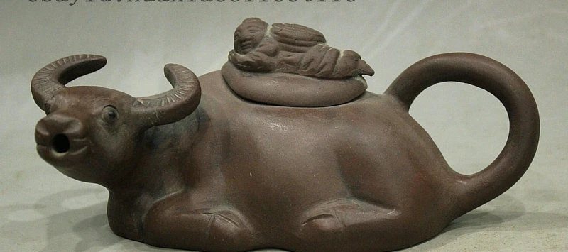 

Chinese Yixing Handmade Zisha Pottery Boy Bull Oxen Animal Teapot Tea set pot