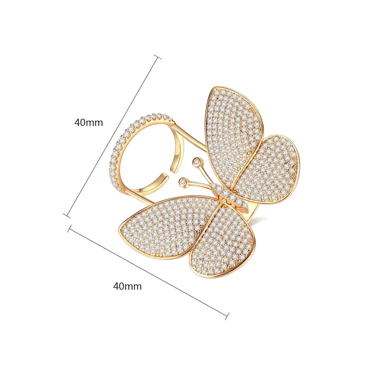 

2019 Luxury Adjustable Opening Champagne Gold Silver Color Butterfly AAA Cubic Zirconia Wedding Rings For Women Party Ring