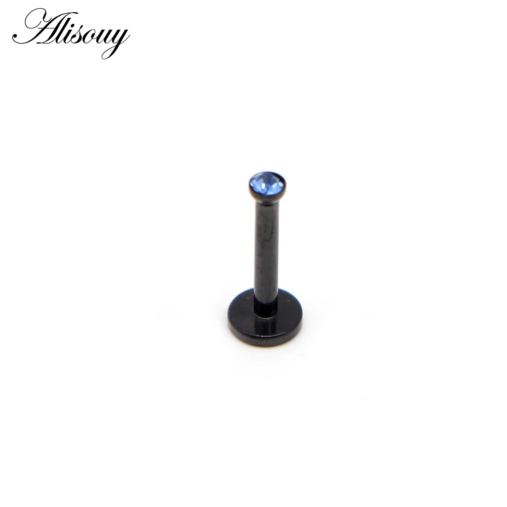Light Blue Alisouy 1 шт. черные серьги из нержавеющей стали с плоским драгоценным камнем губной пирсинг кольца на Козелок Ювелирные изделия для тела серьги-штанги 8 мм Ювелирные изделия для тела - Окраска металла: Light Blue