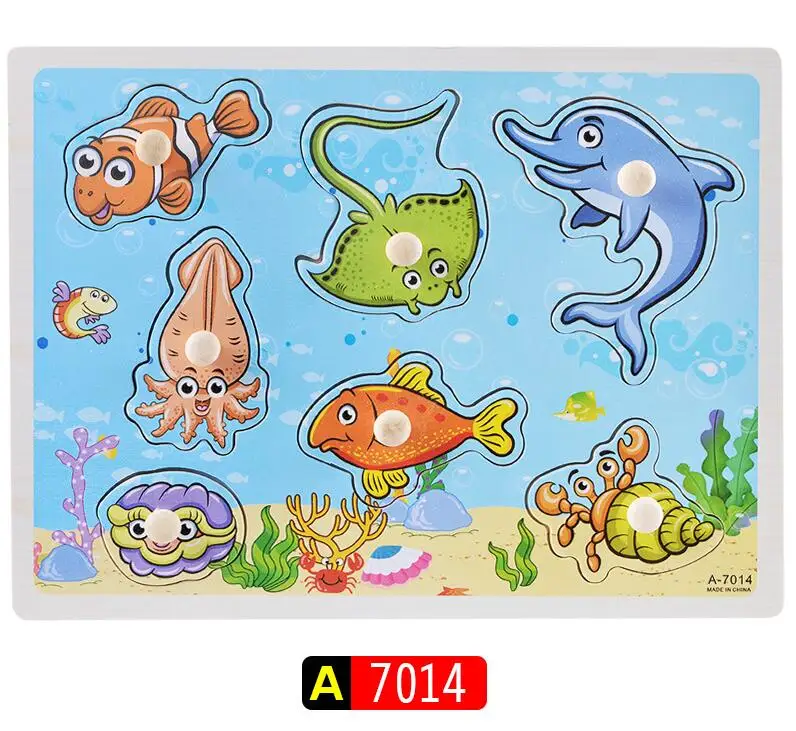 A7014 Деревянные игрушки головоломка ручной захват для ребенка Ранние развивающие игрушки детские игрушки Фрукты и животные Образование Детские игрушки - Цвет: A7014