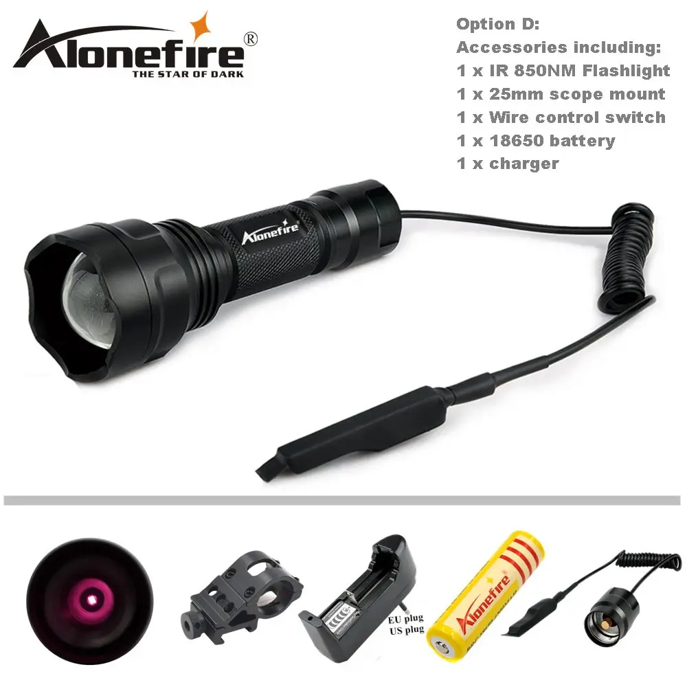 Option D AloneFire X510 5 Вт Инфракрасный красный ИК 850 нм масштабируемый 1-режим ИК-фонарик 850 нм 1 режим ночного видения Инфракрасный фонарик - Испускаемый цвет: Option D
