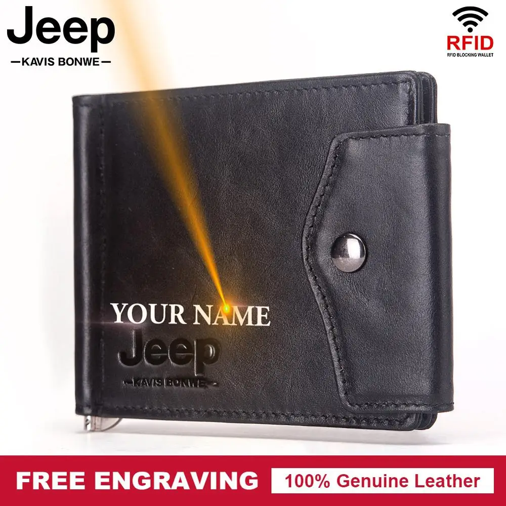 Free Engraving Money Clip Genuine Cow Leather Male Purse Wallet Men Dollar Clamp for Card DIY Gift Small Slim | Багаж и сумки