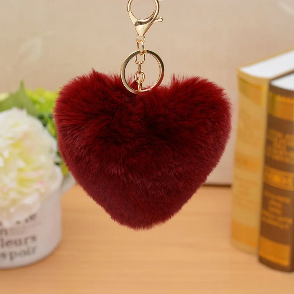 Wine red 6 цветов плюшевое сердце Форма брелок мешок повесить плюшевые игрушки кулон модный брелок для ключей белый/черный/цвет красного вина/красный/синий/желтый - Цвет: Wine red
