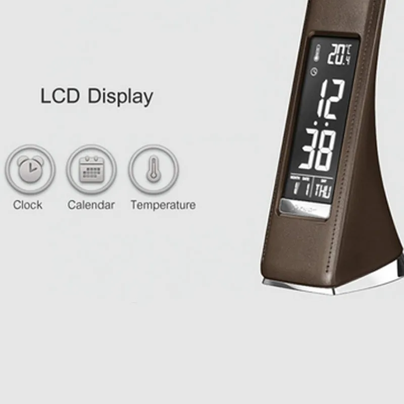 Bussiness LED Desk Lamp Alarm Clock/Calendar LCD Display USB Leather Texture Dimming Folding Book Reading Table Recharge | Лампы и
