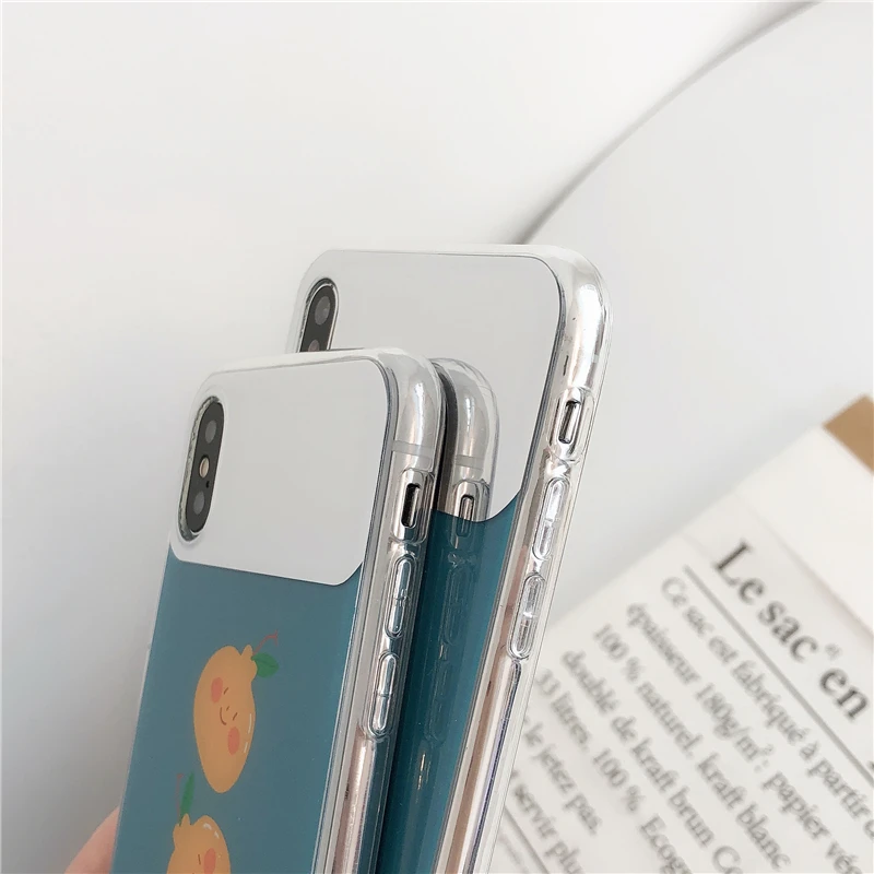 Summer Simple Blue Fruit Mirror Phone Case for Iphone X Xs Max Glitter Clear 6s 7 8plus Xr Back Cover |