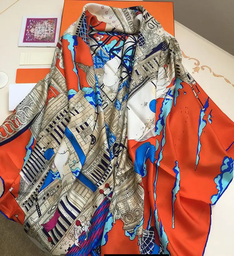 Женский шёлковый шарф 16 момме 140x140 см|brand silk scarf|designer brand scarfdesigner scarf |