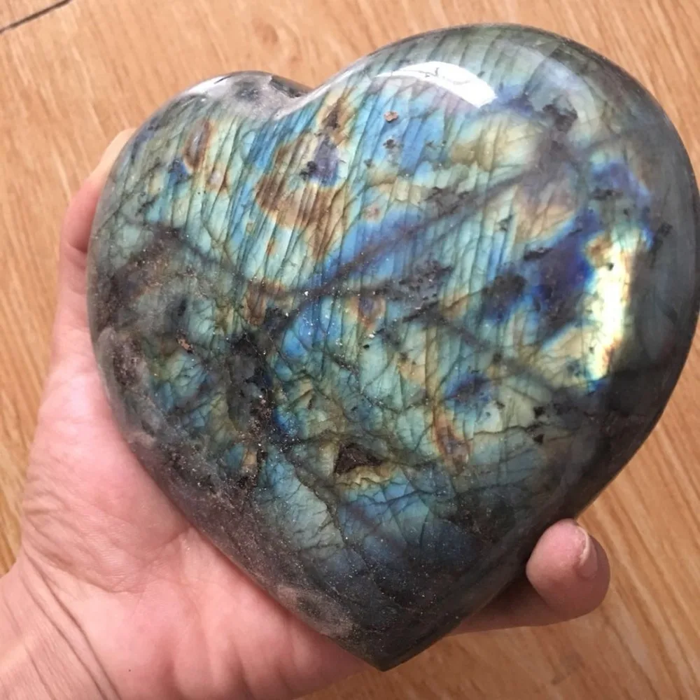 800-900g Big Size Natural Gemstone Rainbow Flash Dark Blue Labradorite Heart-shaped Mineral Stone Crystal Heart Healing | Дом и сад
