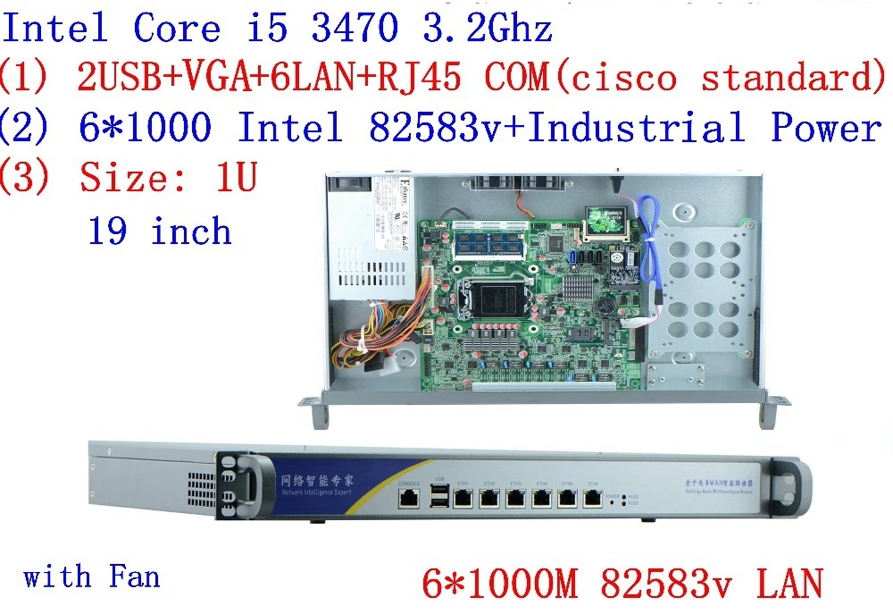 Network Security Server 1U Firewall PC with Intel B75 chipset i5 3470 3.2 GHz procesador firewall Router con 6*1000 m 82583V