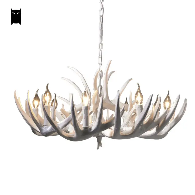 

White Resin Deer Antler Horn Chandelier Light Fixture Art Deco Nordic Large Suspended Lamp Luminaire Lustre Avize Living Room