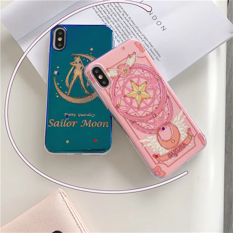 Аниме Сейлор Мун Телефон чехол для iPhone 6 6s 7 8 Plus X XR XS Max Сакура КИНОМОТО Блестки Bling