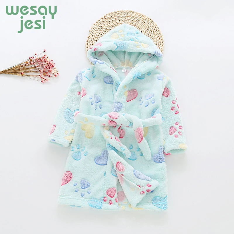Children Flannel Bathrobes Autumn Winter Nightwear 2018 Boys Cute Cartoon Pattern Girls Pajamas Hooded Bathrobe Bath Kids Robe | Детская