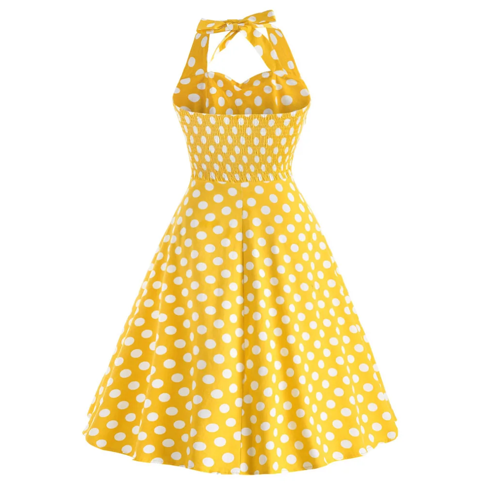Wipalo Plus Size 5XL Women Summer Dress Vintage Yellow Polka Dot A Line Party Casual Cotton Halter Dresses Female Vestidos|Женские