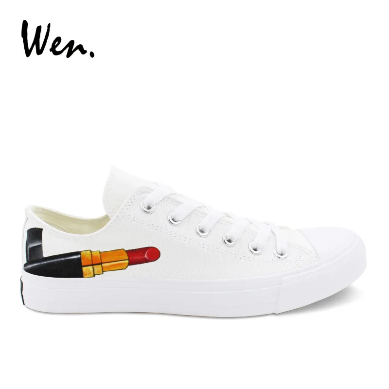 

Wen Low Top Sport Footwear Lace up Design Red Lipstick Hand Painted Canvas Shoes Men Women Athletic Plimsolls Skateboarding Flat