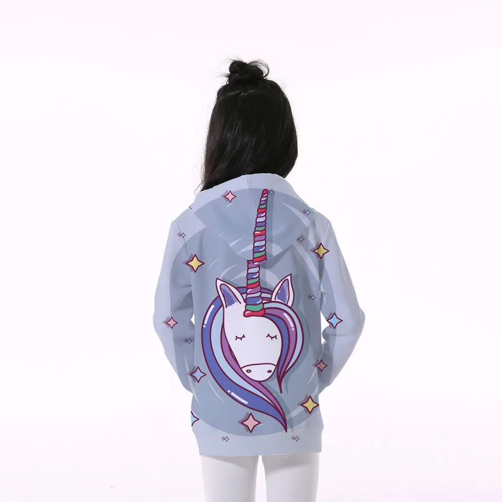Girls 4-12 Y Spring Autumn Hooded Long Sleeve 3D Digital Print Stars &amp Unicorn Pattern Hoodies Casual Loose Fit | Детская одежда и